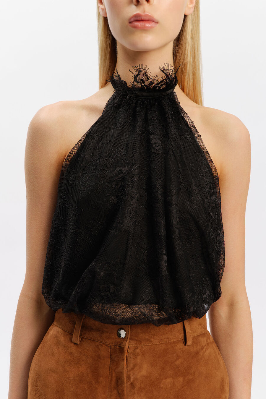 EMINA LACE HALTER NECK TOP in colour BLACK