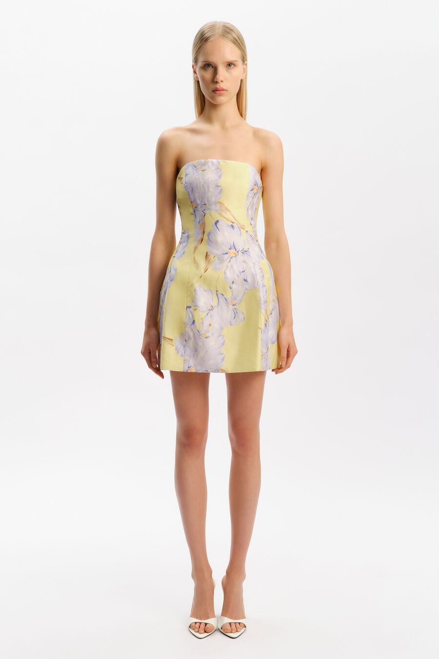 KAROLINE HOUR GLASS MINI DRESS in colour Yellow Floral
