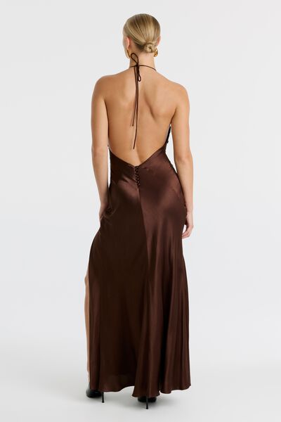 Yve Sequin Satin Halter Dress