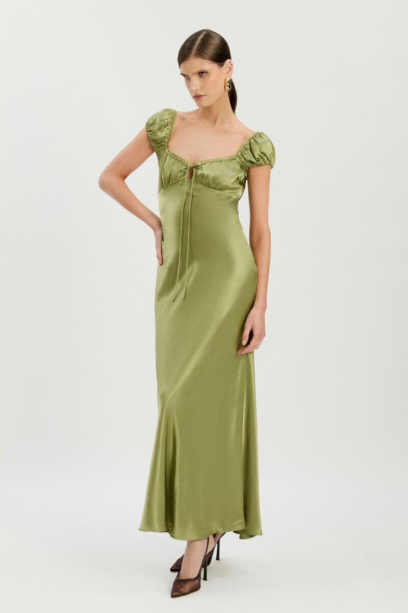STASIA SATIN MAXI SLIP DRESS in colour Khaki