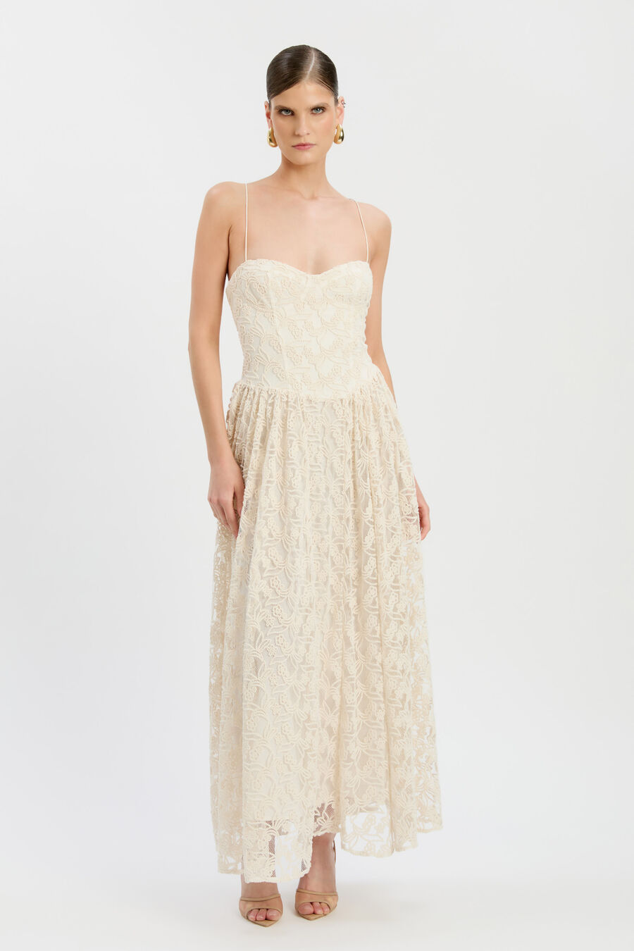ESTIE BRODERIE MAXI DRESS in colour Light Beige