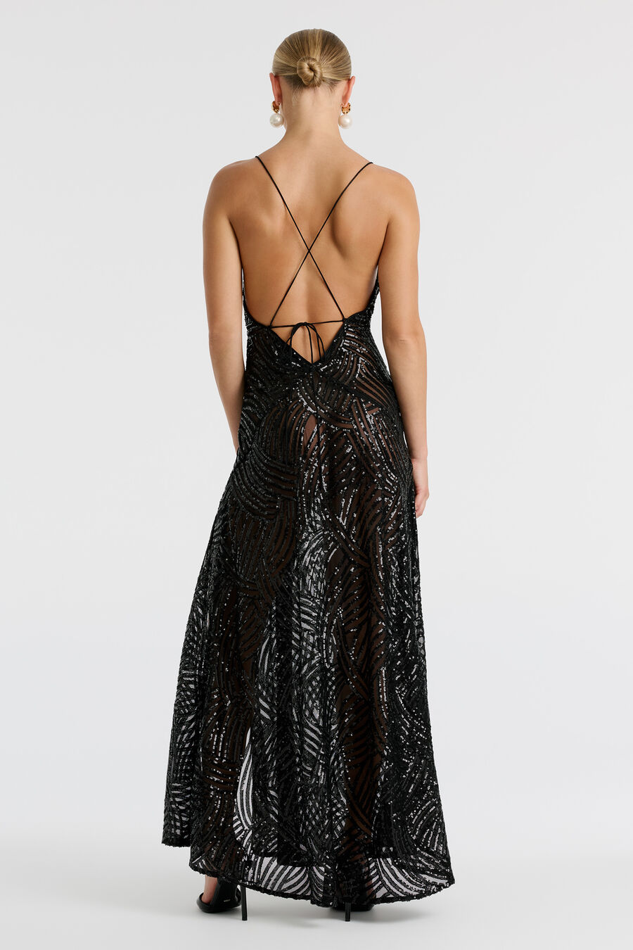HARPER SEQUIN HALTER DRESS in colour Black
