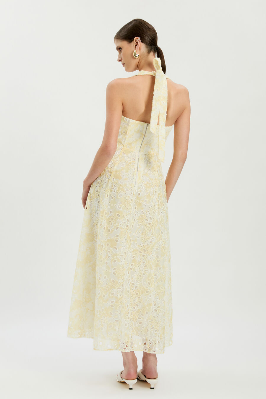 POLLIE HALTER MIDI DRESS in colour Yellow Floral