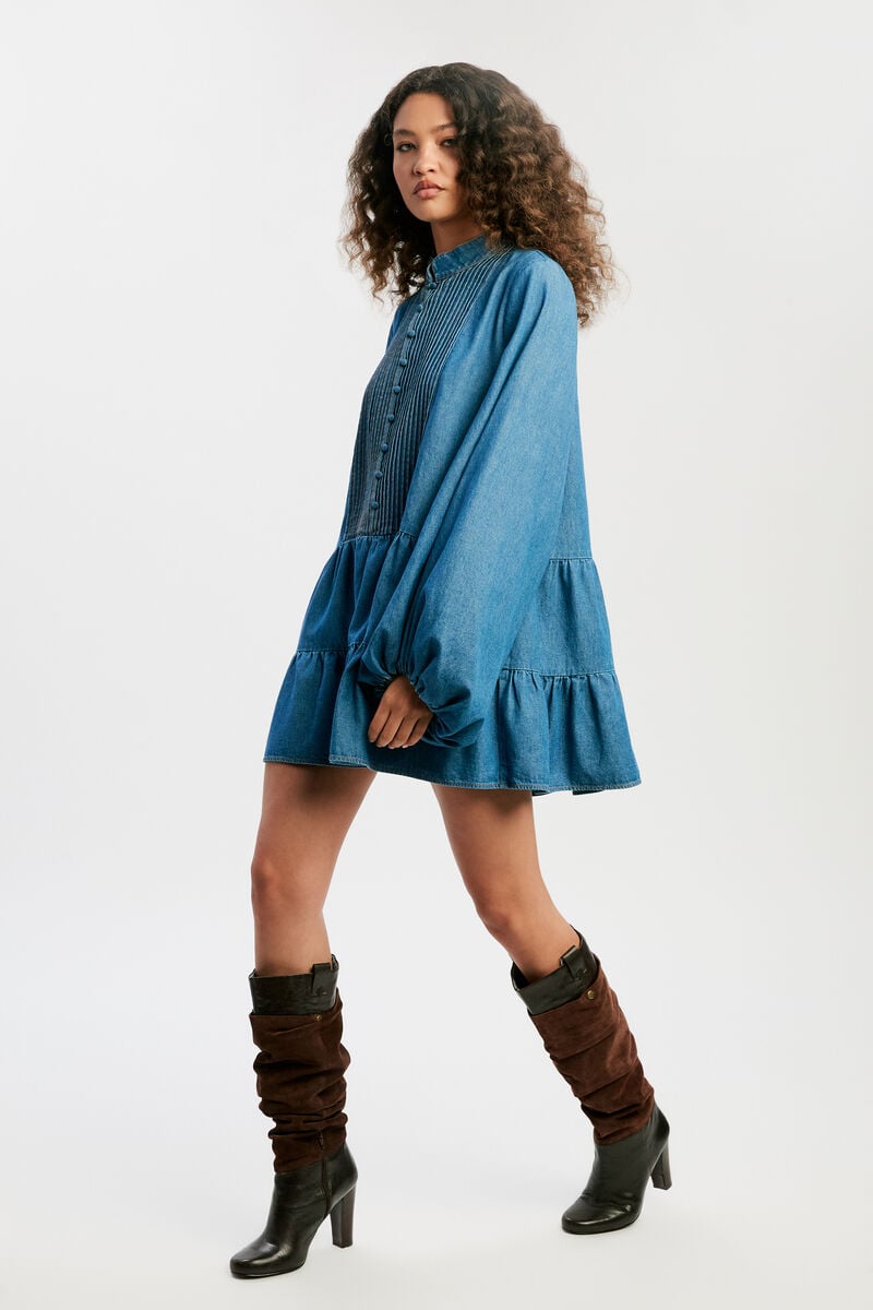 ANTONIA CHAMBRAY MINI DRESS in colour Vintage Blue
