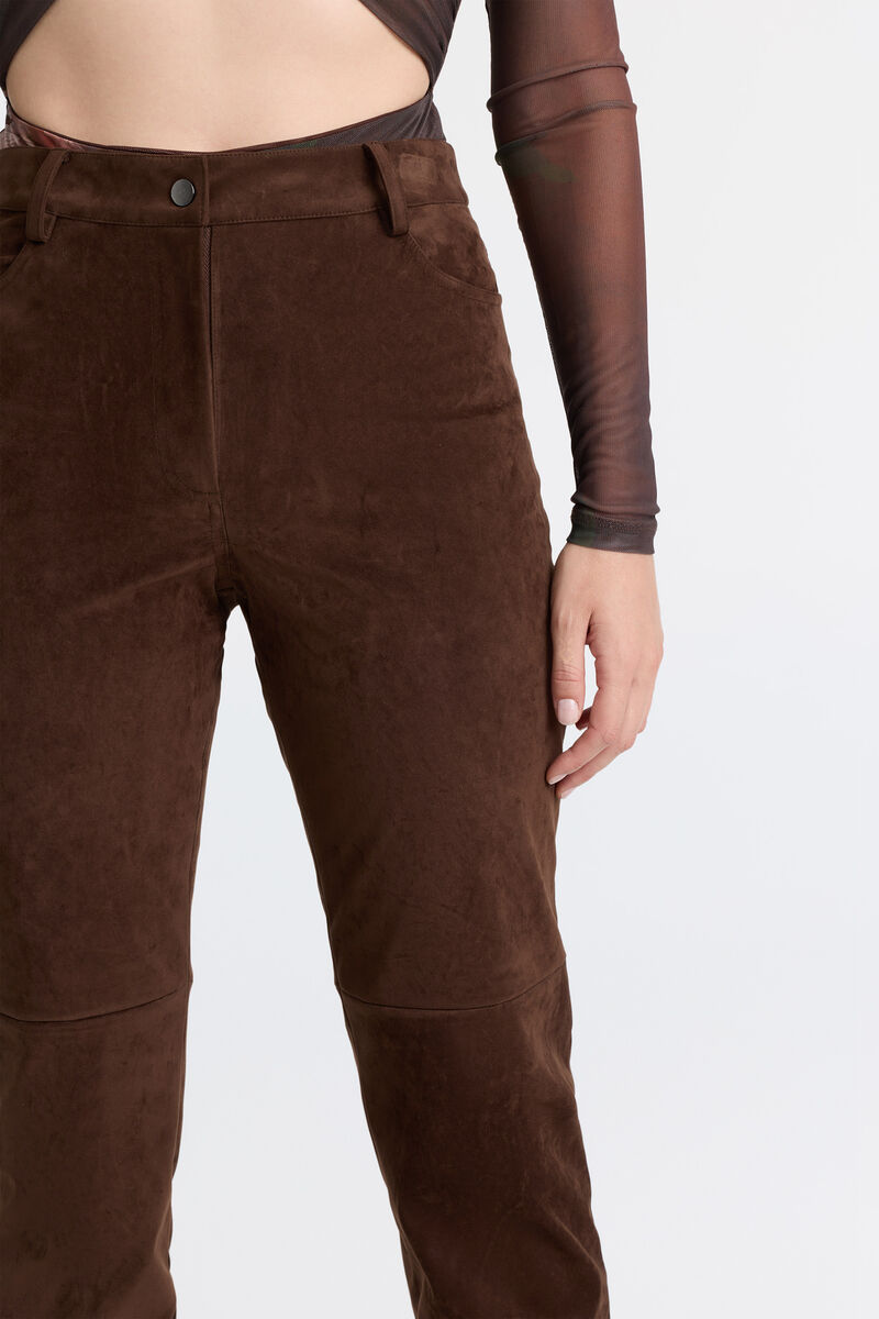 NIA VEGAN SUEDE PANT in colour Dark Chocolate