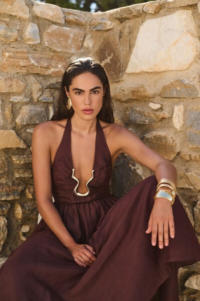 Cavarly Ramie Halter Dress