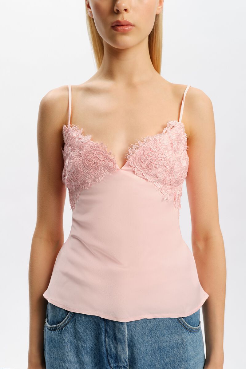 ELISAN LACE SATIN CAMISOLE in colour Petal Pink