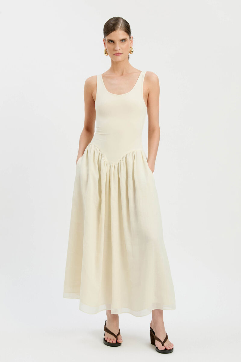 LORIE SCOOP NECK MIDI DRESS in colour Buttercup