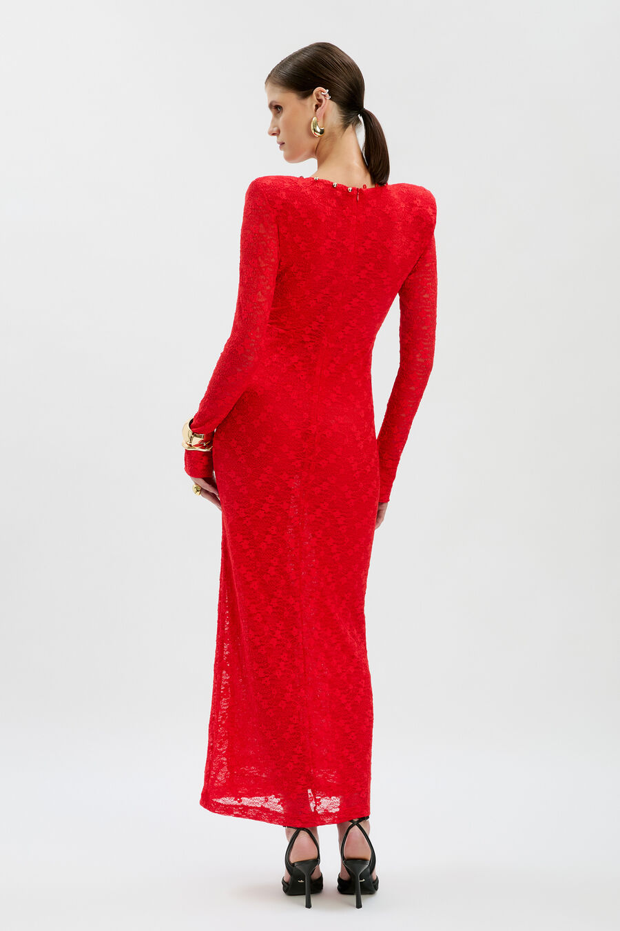 ZENIA LONG SLEEVE MIDI DRESS in colour Fire Red