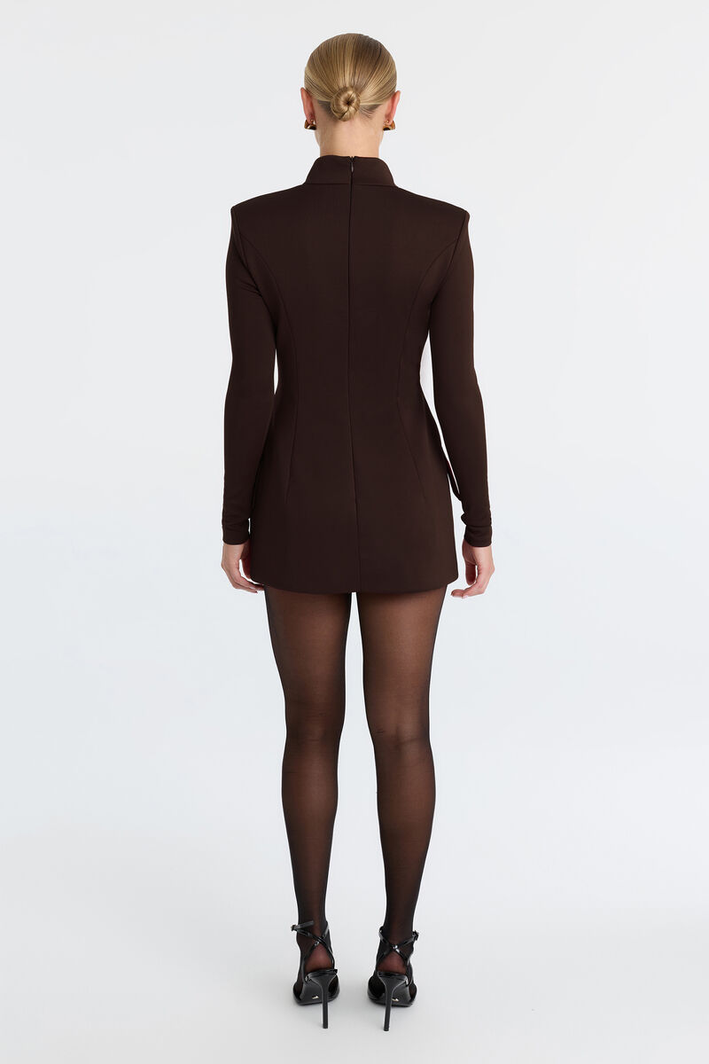LIZET LONG SLEEVE MINI DRESS in colour Dark Chocolate