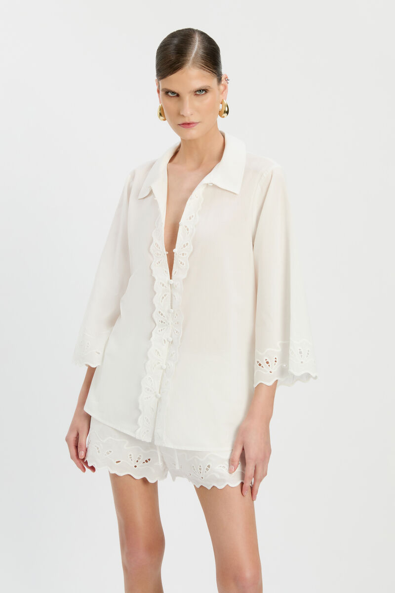 ALERIA COTTON SHIRT WITH TRIM in colour Orchid White