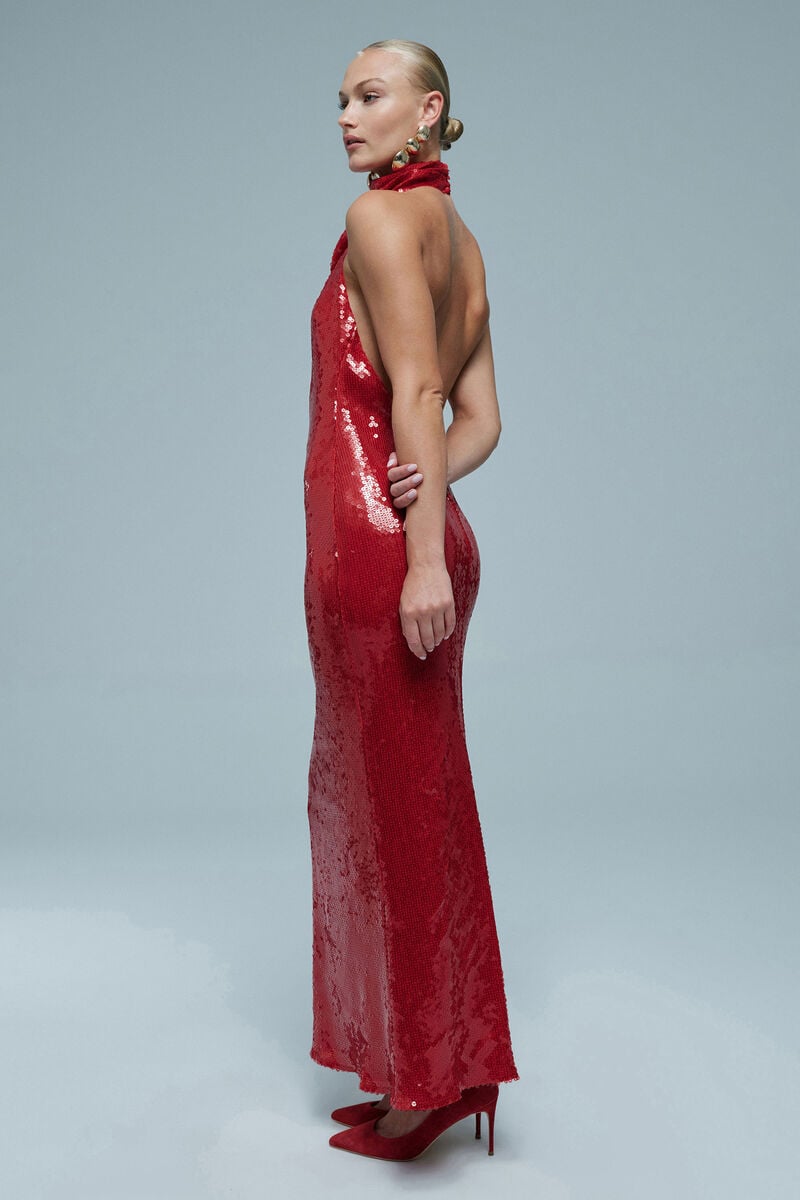 ERYN SEQUIN MAXI DRESS in colour Deep Red