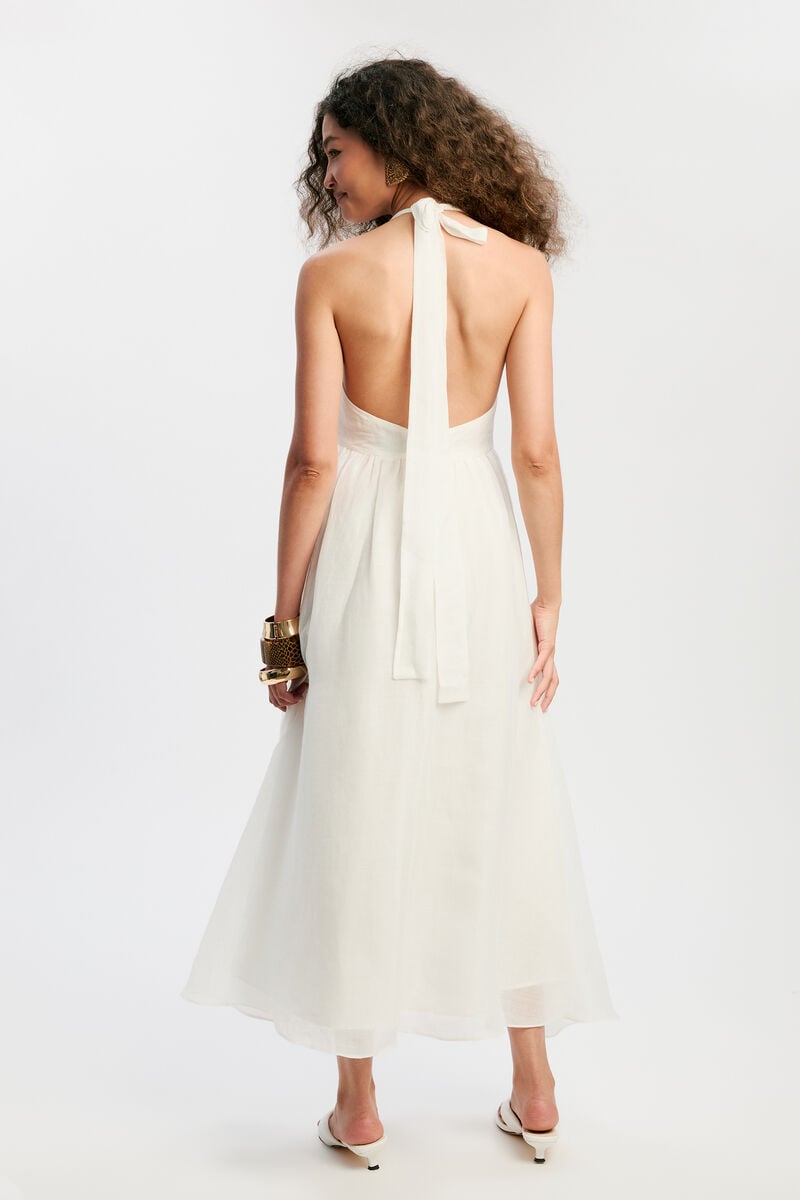 CAVARLY RAMIE HALTER DRESS in colour Ivory