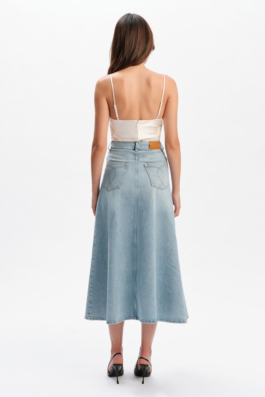 030 DENIM MIDI SKIRT in colour LIGHT DENM