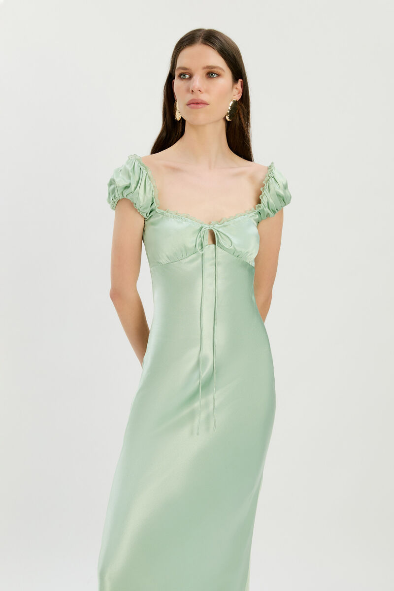 STASIA SATIN MAXI SLIP DRESS in colour Pistachio