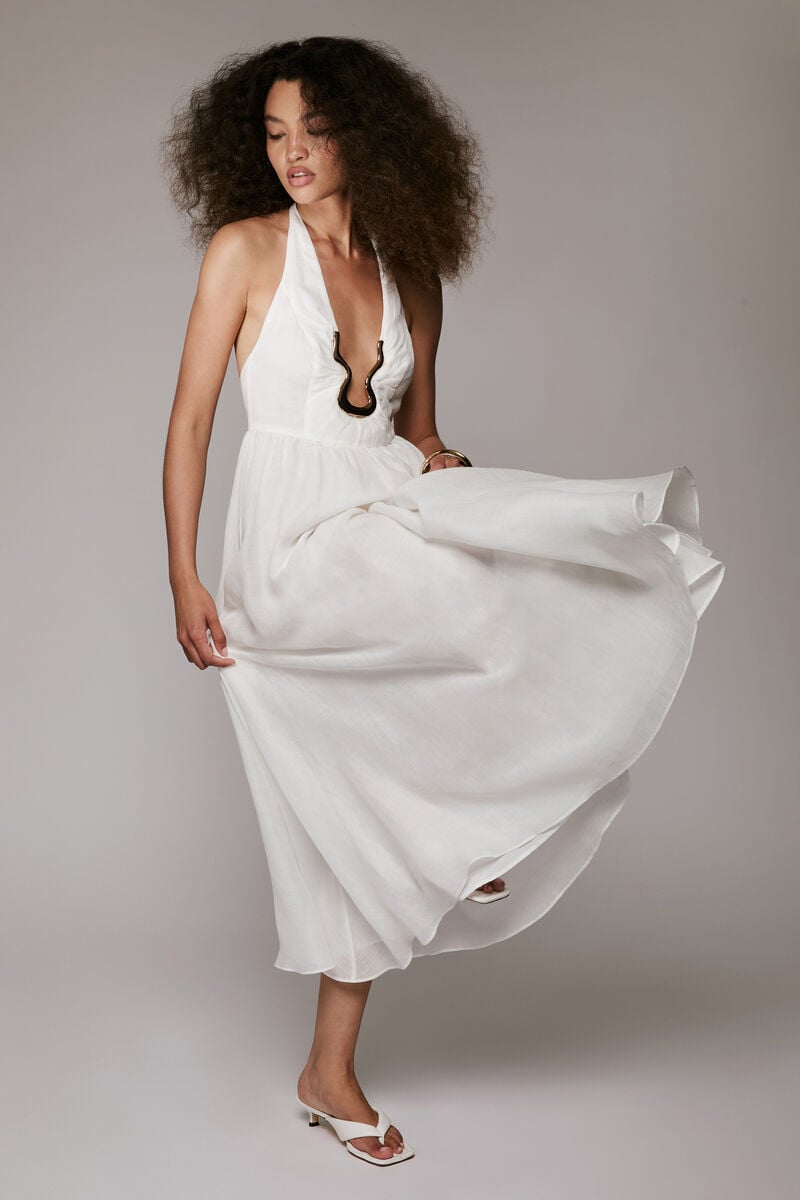 CAVARLY RAMIE HALTER DRESS in colour Ivory