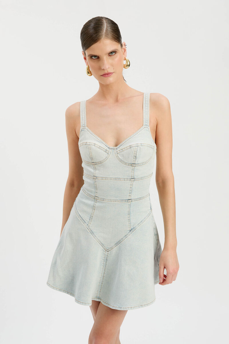 REYNA DENIM MINI DRESS in colour Light Denim