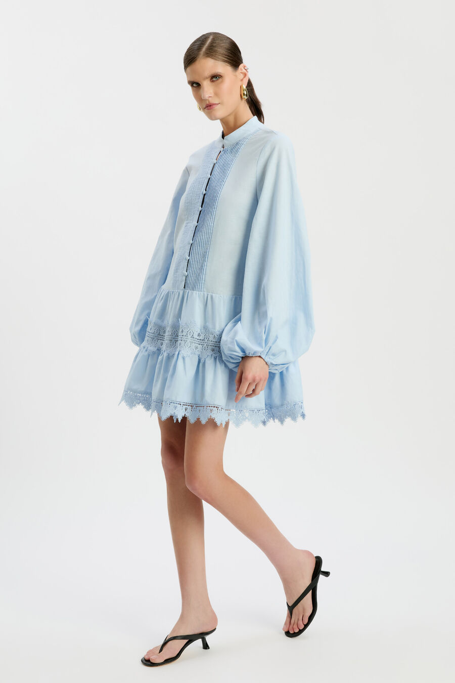 ANTONIA LACE TRIM MINI DRESS in colour SOFT BLUE
