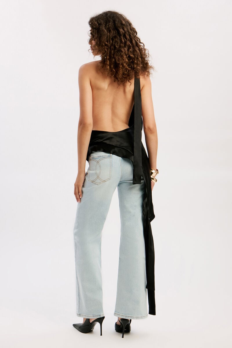 CELICE SATIN HALTER TOP in colour Black