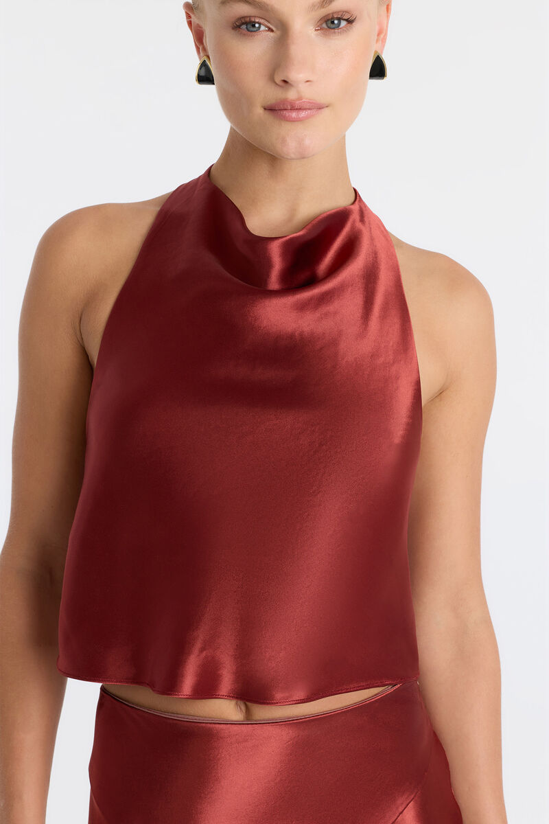 TONI COWL NECK TOP in colour Rust