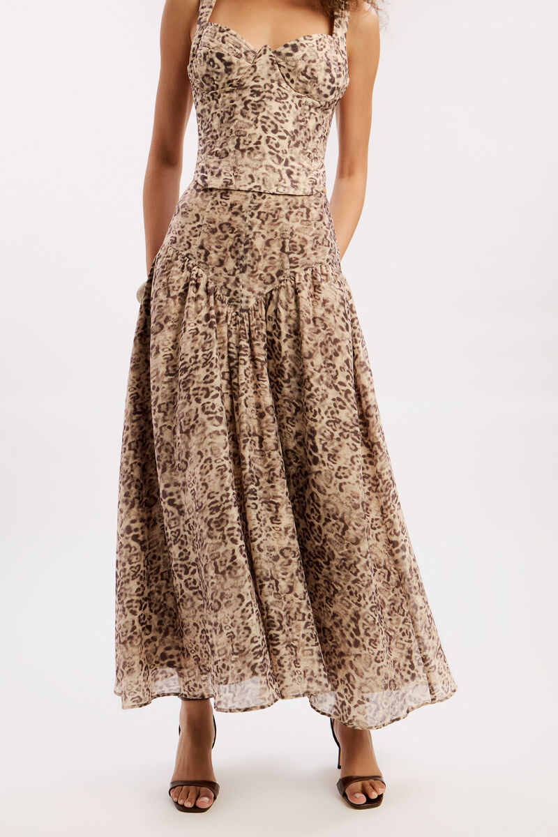 HILDIE HIGH WAISTED MIDI SKIRT in colour Brown Leopard