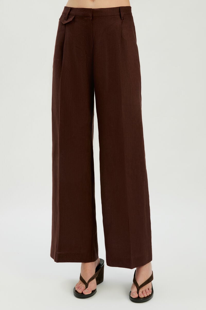 GEORDY HIPSTER LINEN PANT in colour Chocolate