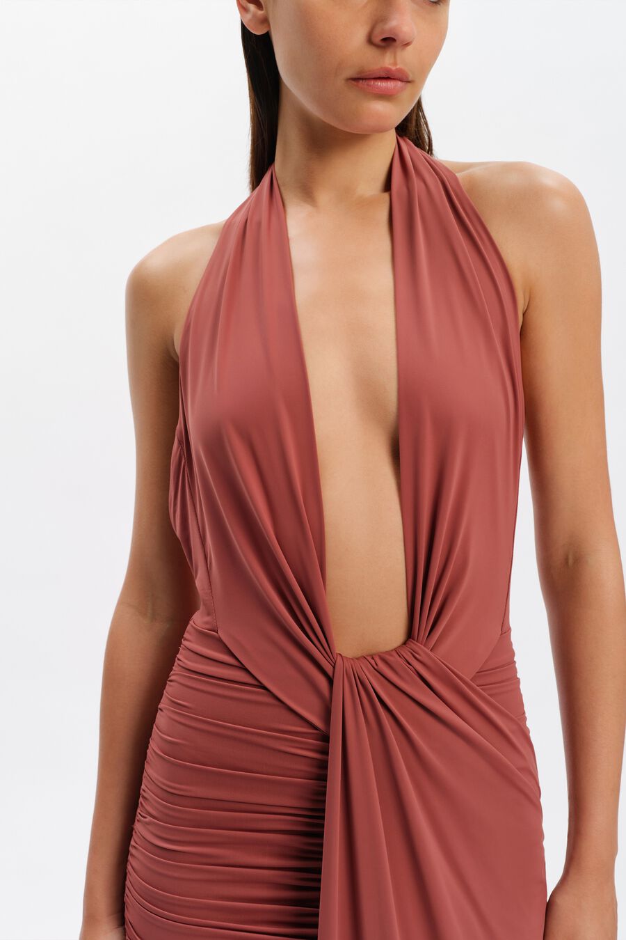 INES HALTER NECK MAXI DRESS in colour Rust