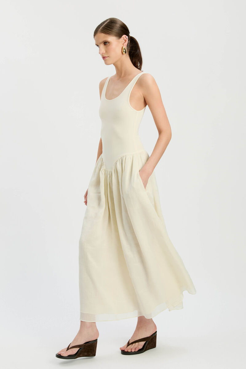 LORIE SCOOP NECK MIDI DRESS in colour Buttercup