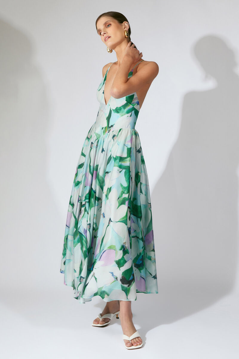 ARLETHA HALTER MAXI DRESS in colour Green Floral