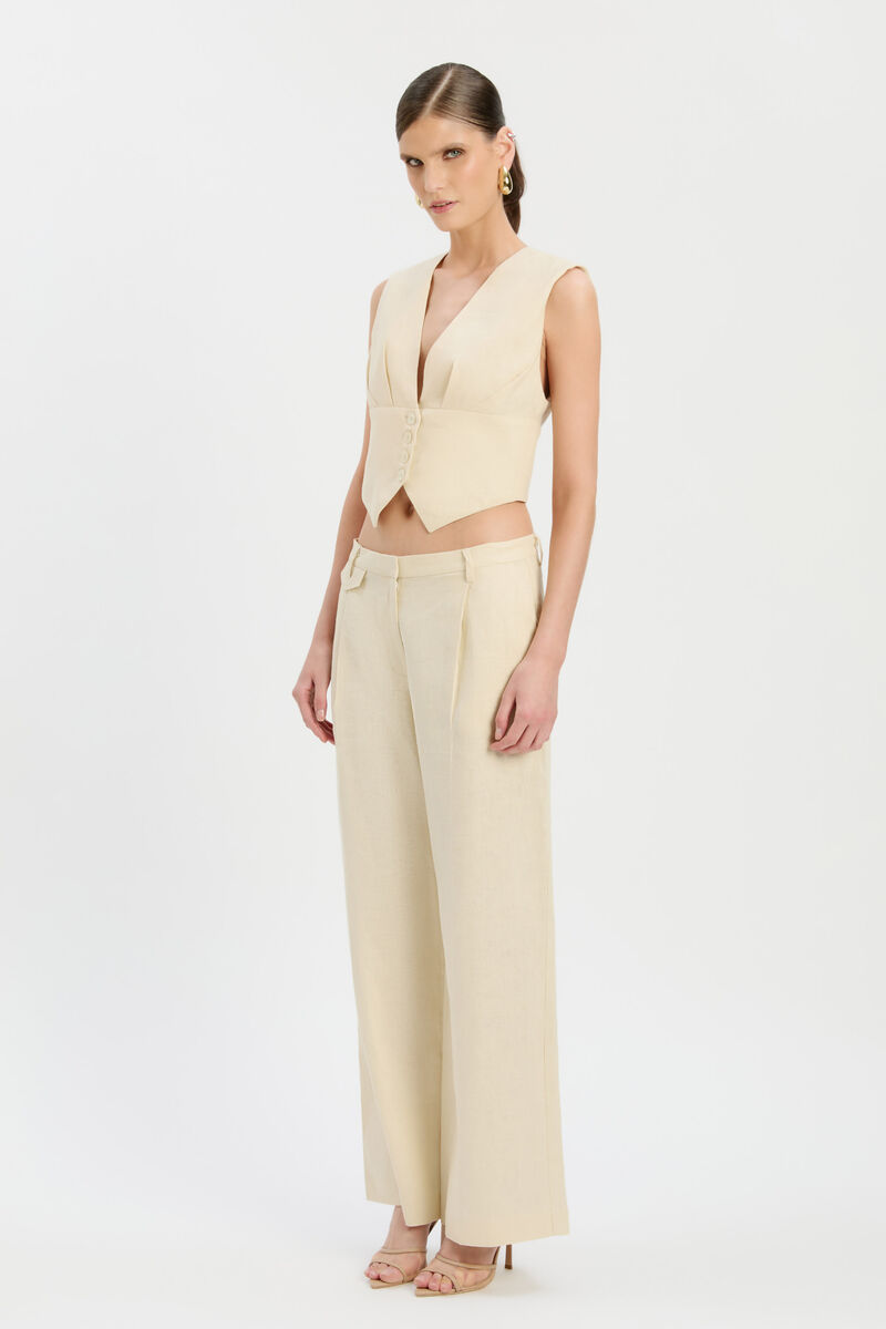 GEORDY HIPSTER LINEN PANT in colour Eggnog