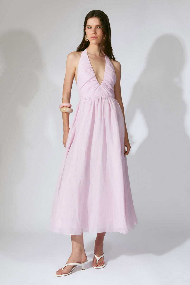 DOROTA HALTER NECK MIDI DRESS in colour Bliss Pink