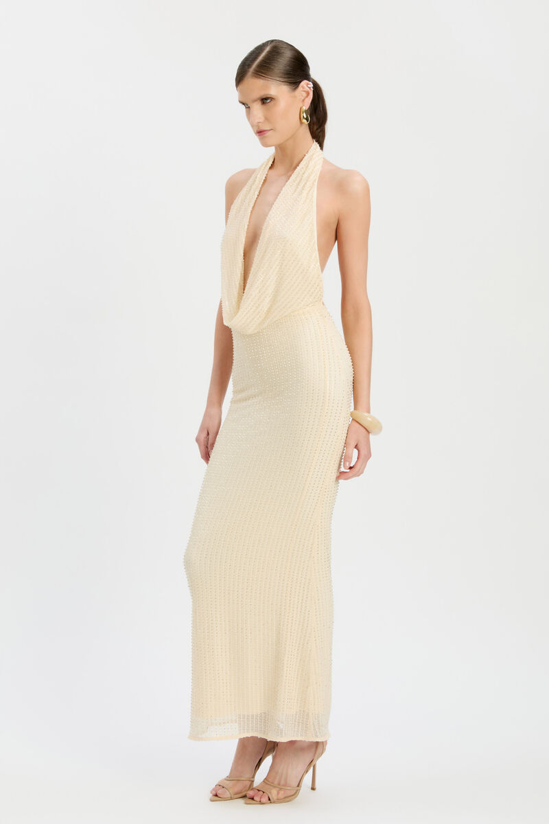 NOLA SEQUIN COWL MAXI DRESS in colour Buttercup