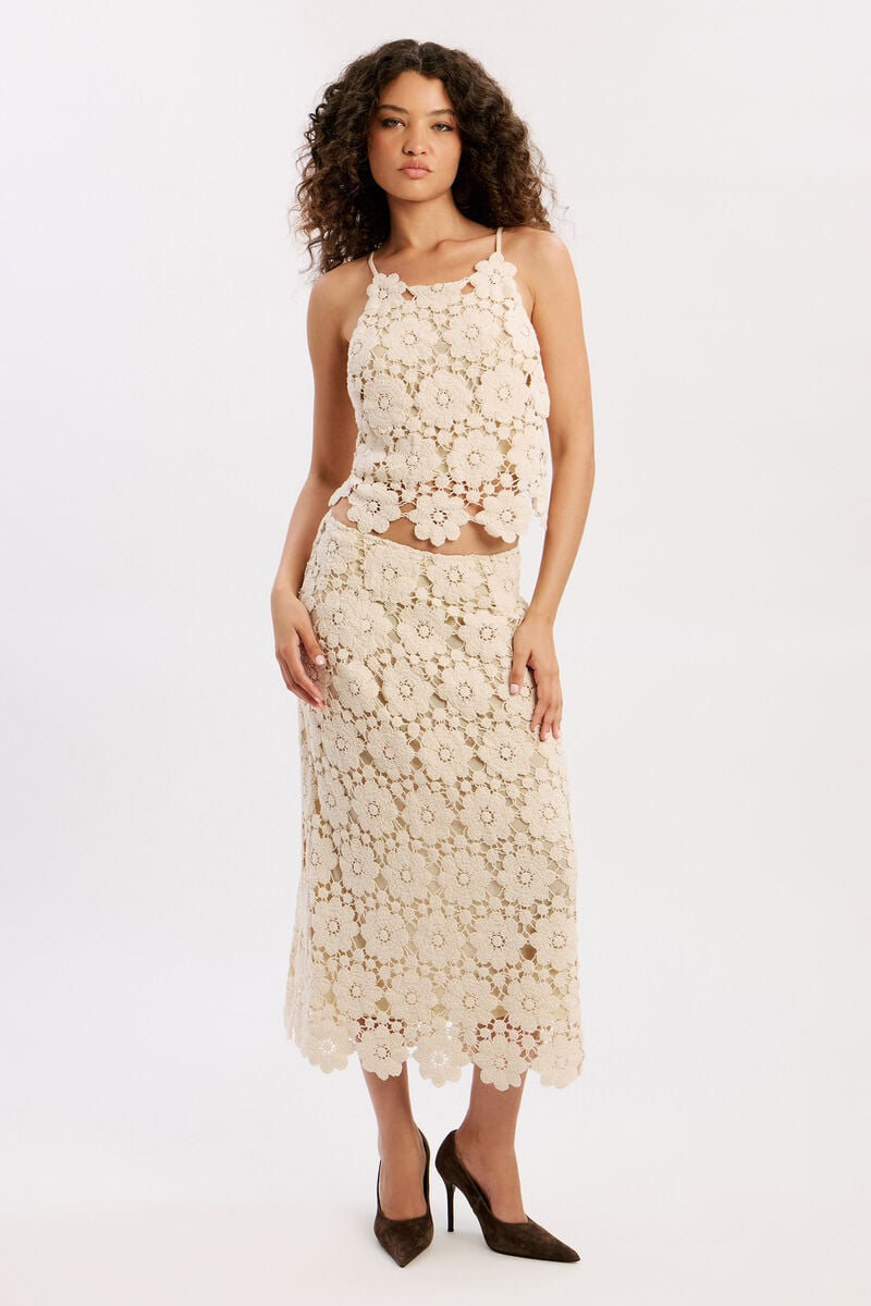 VENETA CROCHET MIDI SKIRT in colour Light Beige
