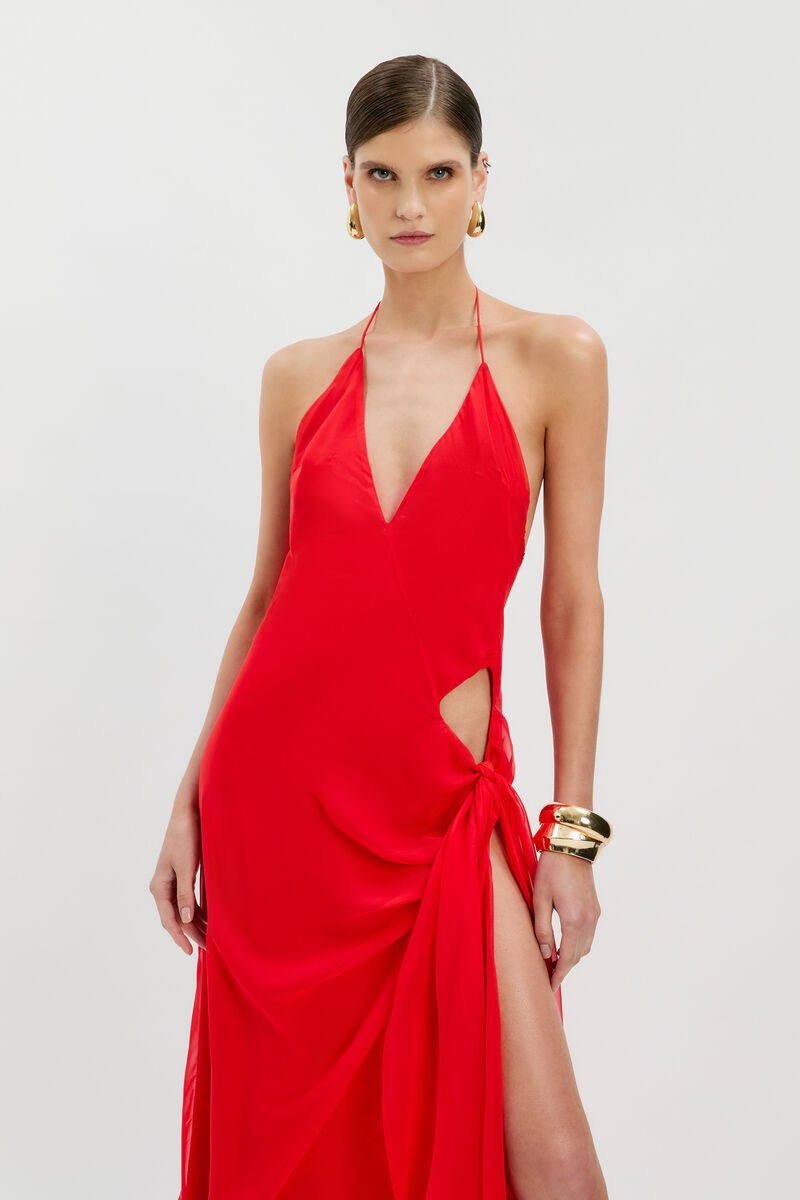 CYREL CUT OUT MAXI DRESS in colour Fire Red