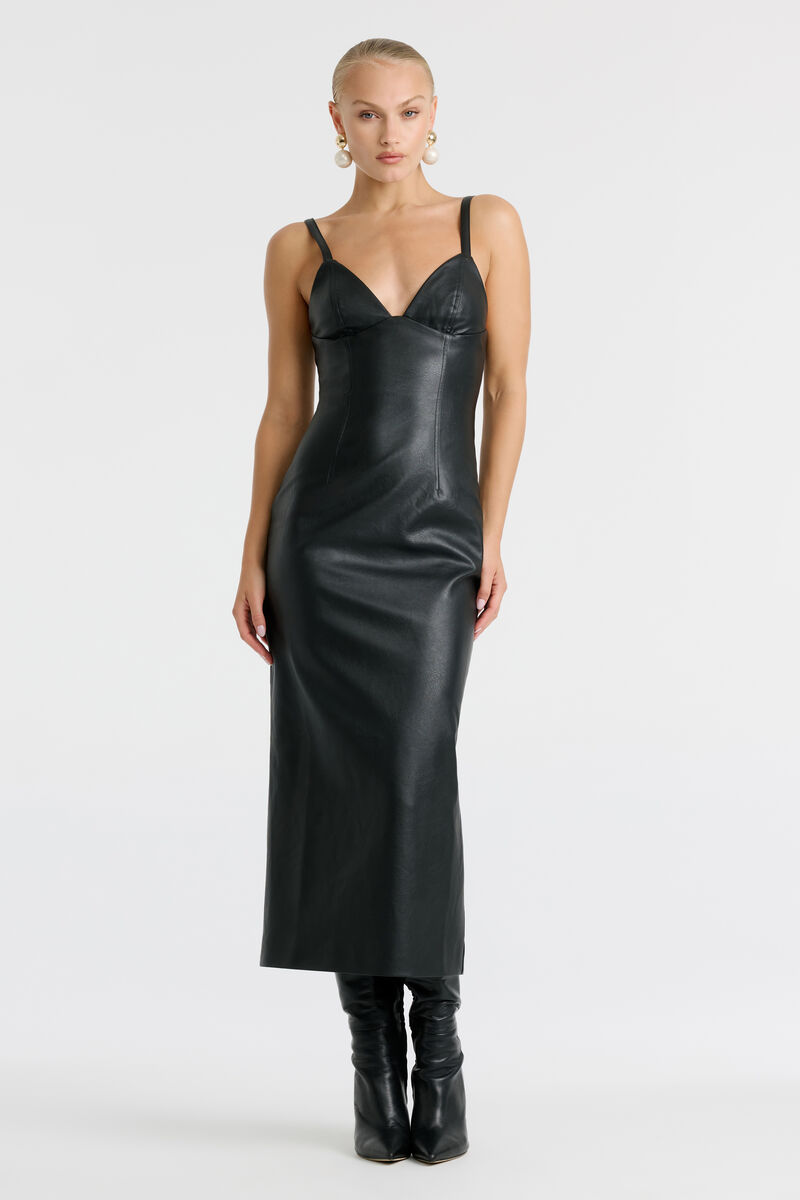ESTINE VEGAN LEATHER DRESS in colour Black