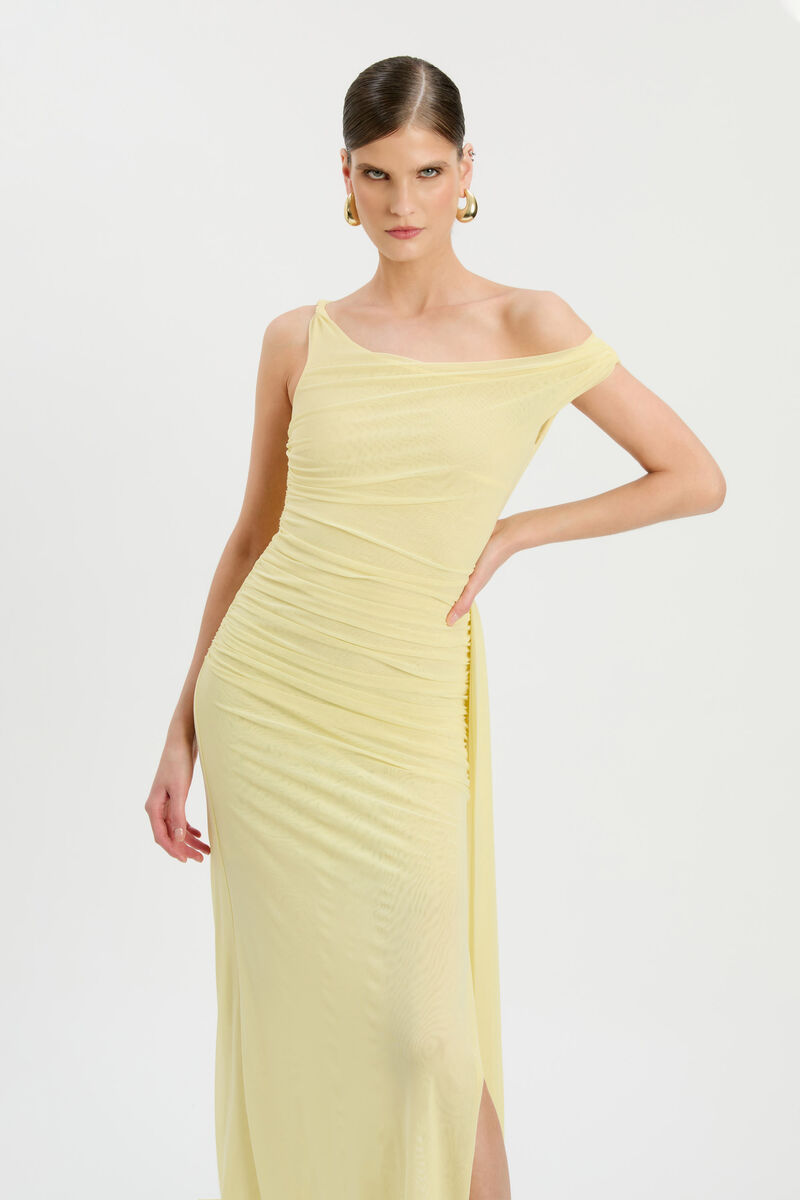 LAYANA ASYM MAXI DRESS in colour Canary Yellow