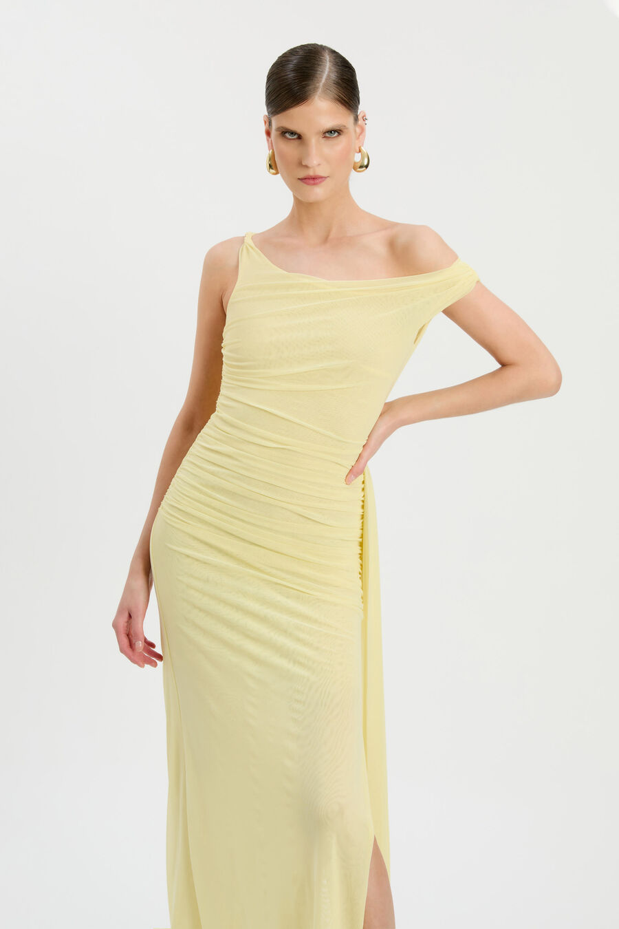 LAYANA ASYM MAXI DRESS in colour Canary Yellow