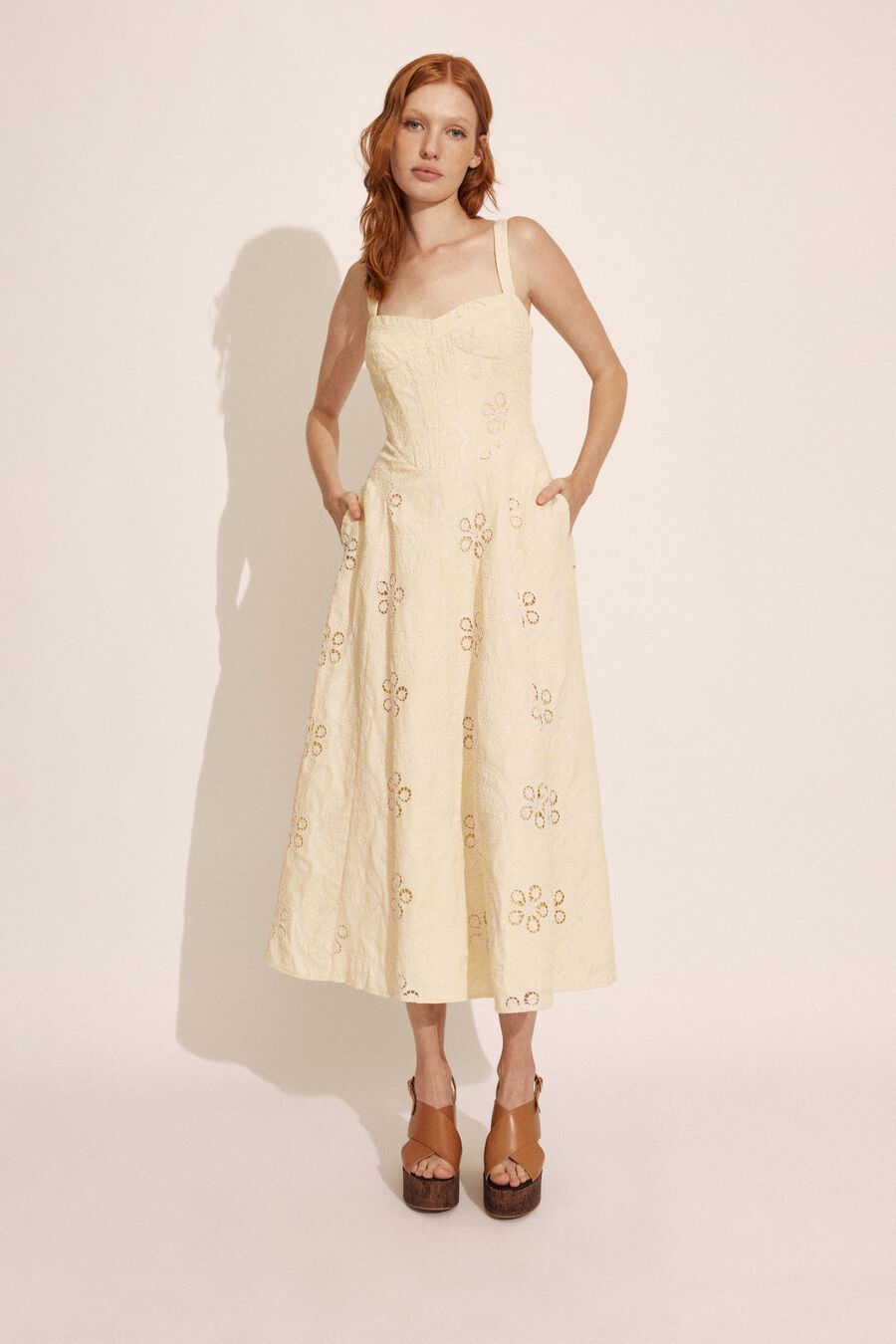 LILAH CORSET MIDI DRESS in colour Yellow Daisy