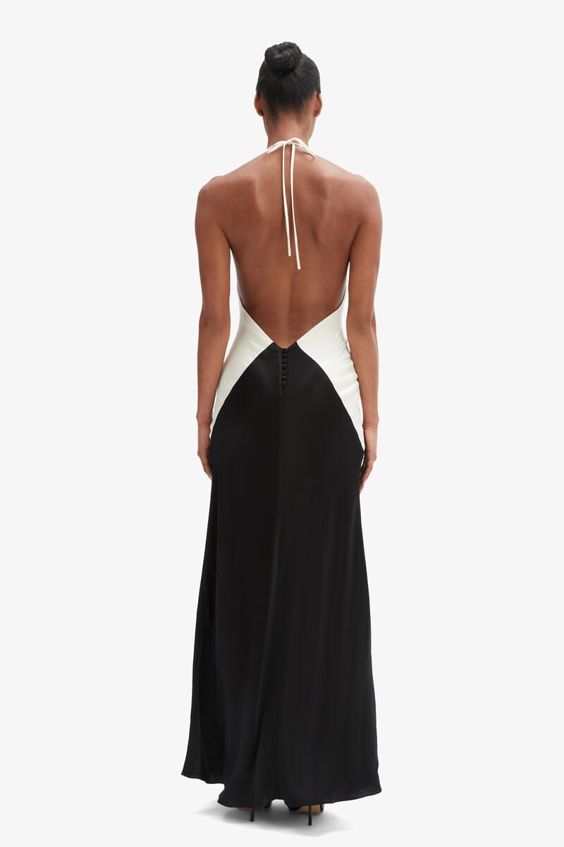 YVE CONTRAST HALTER DRESS in colour Black Ivory