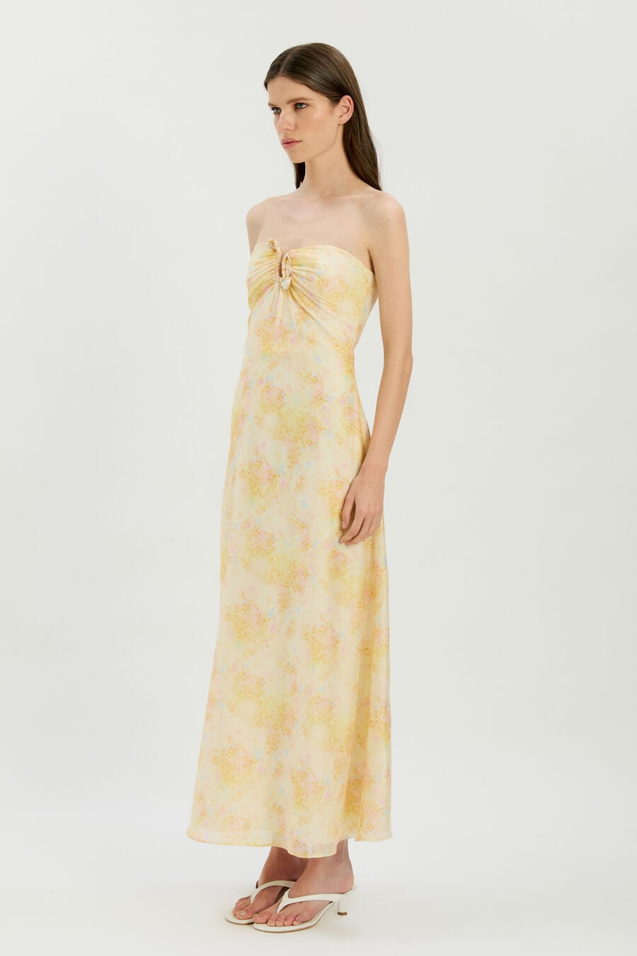 AMINA STRAPLESS MAXI DRESS in colour Yellow Floral