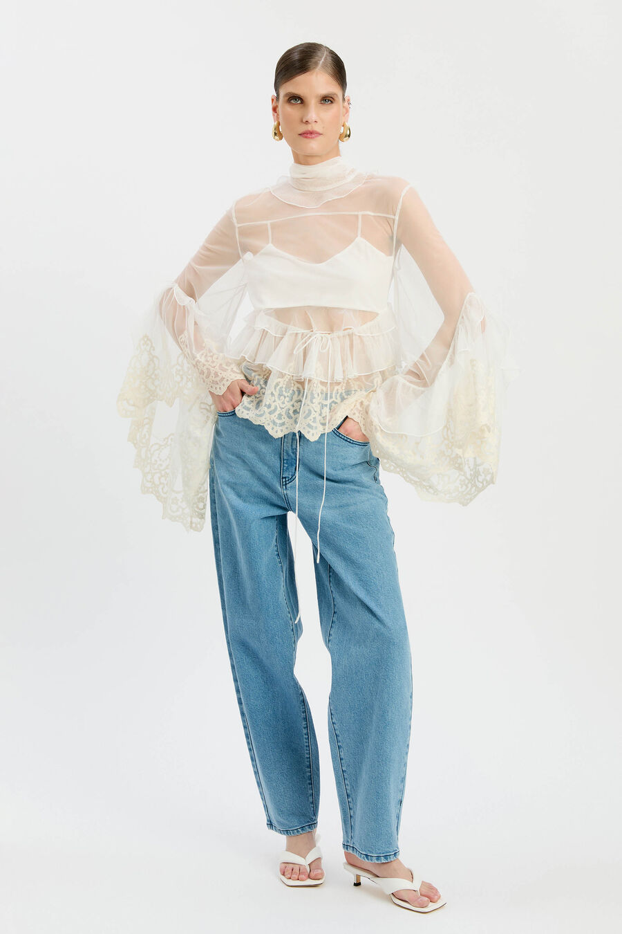Anyssa Lace Edge Ruffle Blouse