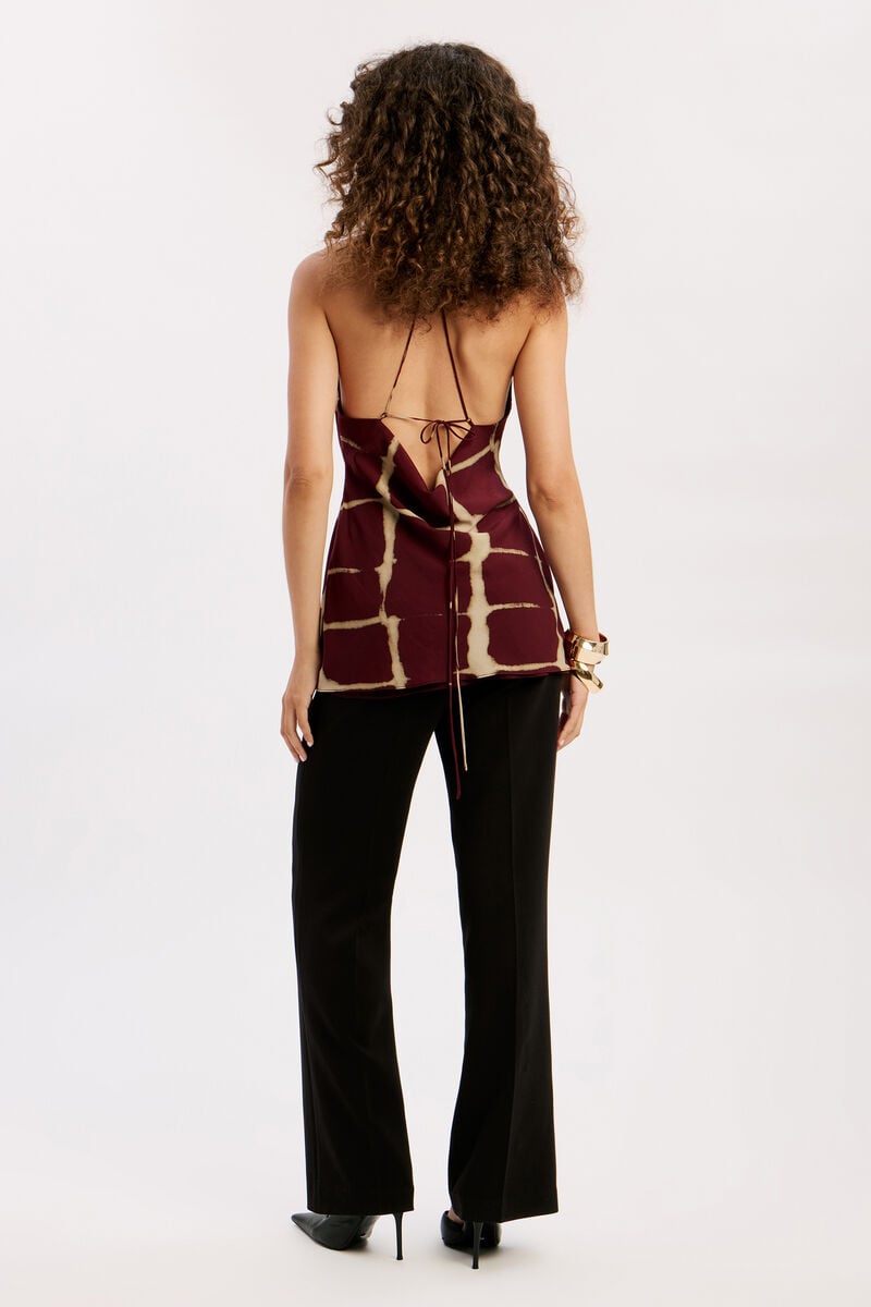 PASCAL PRINTED COWL NECK TOP in colour Burgundy Check