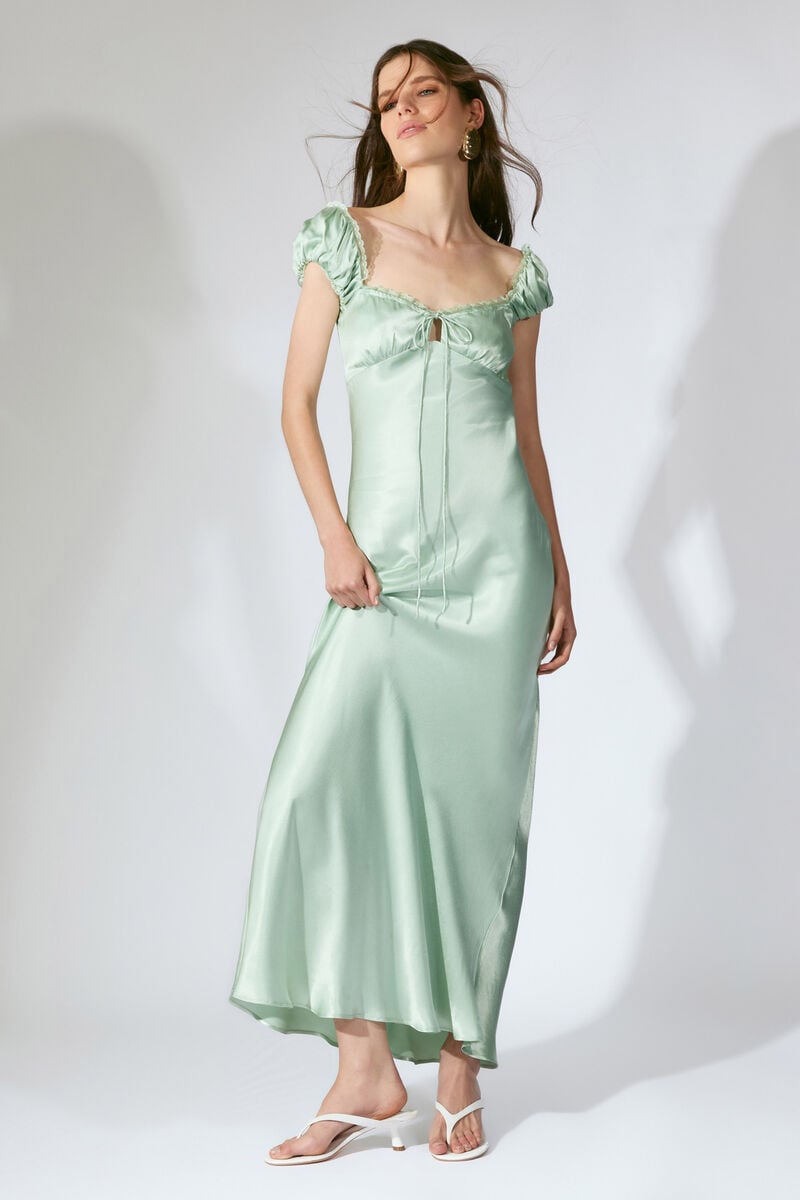 STASIA SATIN MAXI SLIP DRESS in colour Pistachio