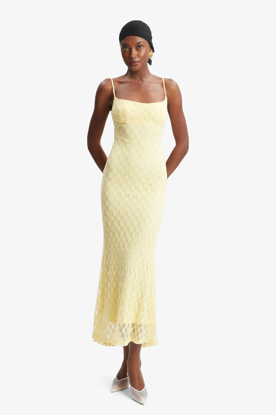 ADONI MESH MIDI DRESS in colour Canary Yellow