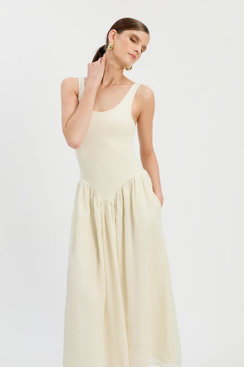 LORIE SCOOP NECK MIDI DRESS in colour Buttercup