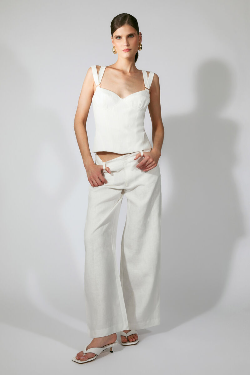 SERAFINA LINEN MID RISE PANT in colour Ivory