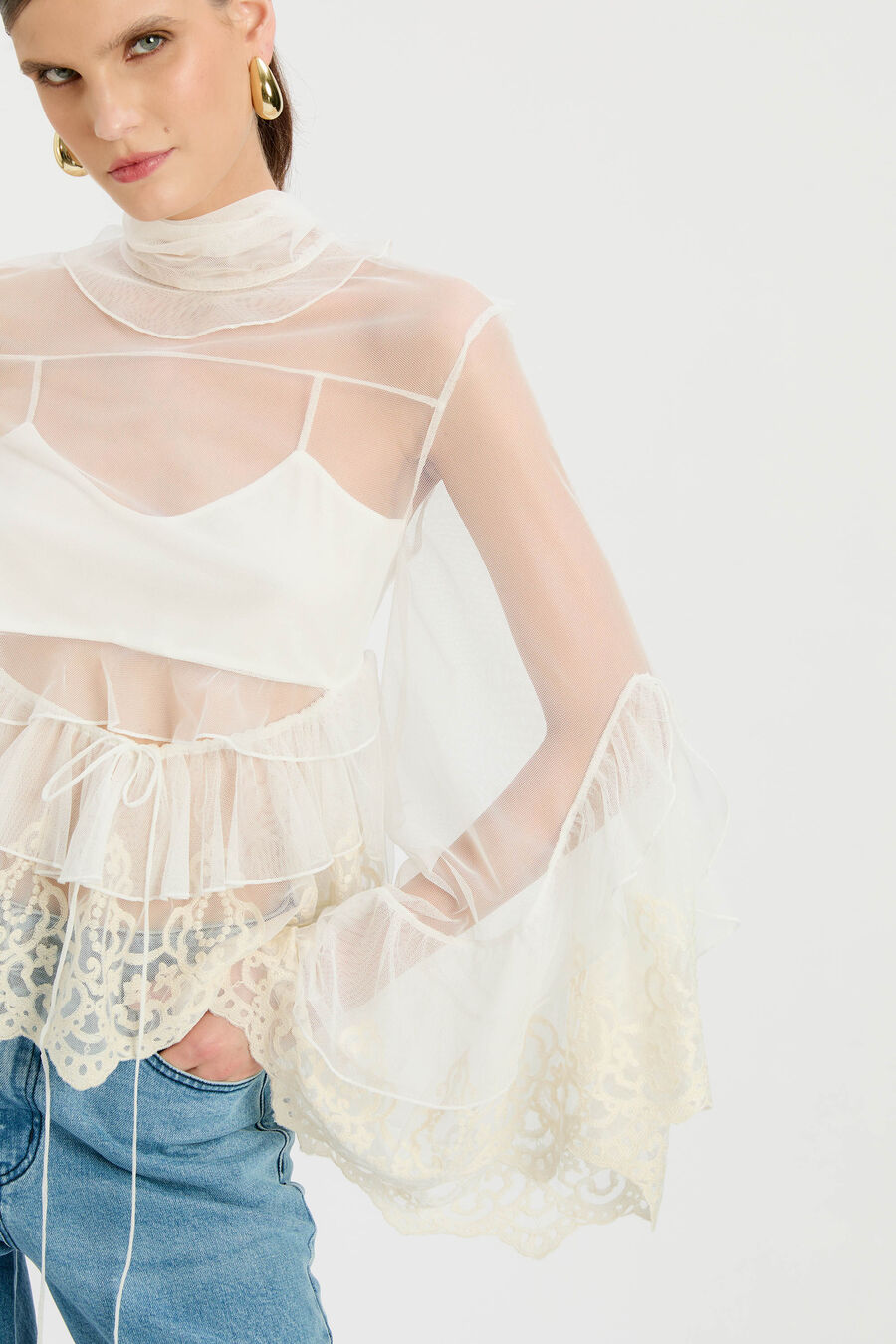 Anyssa Lace Edge Ruffle Blouse