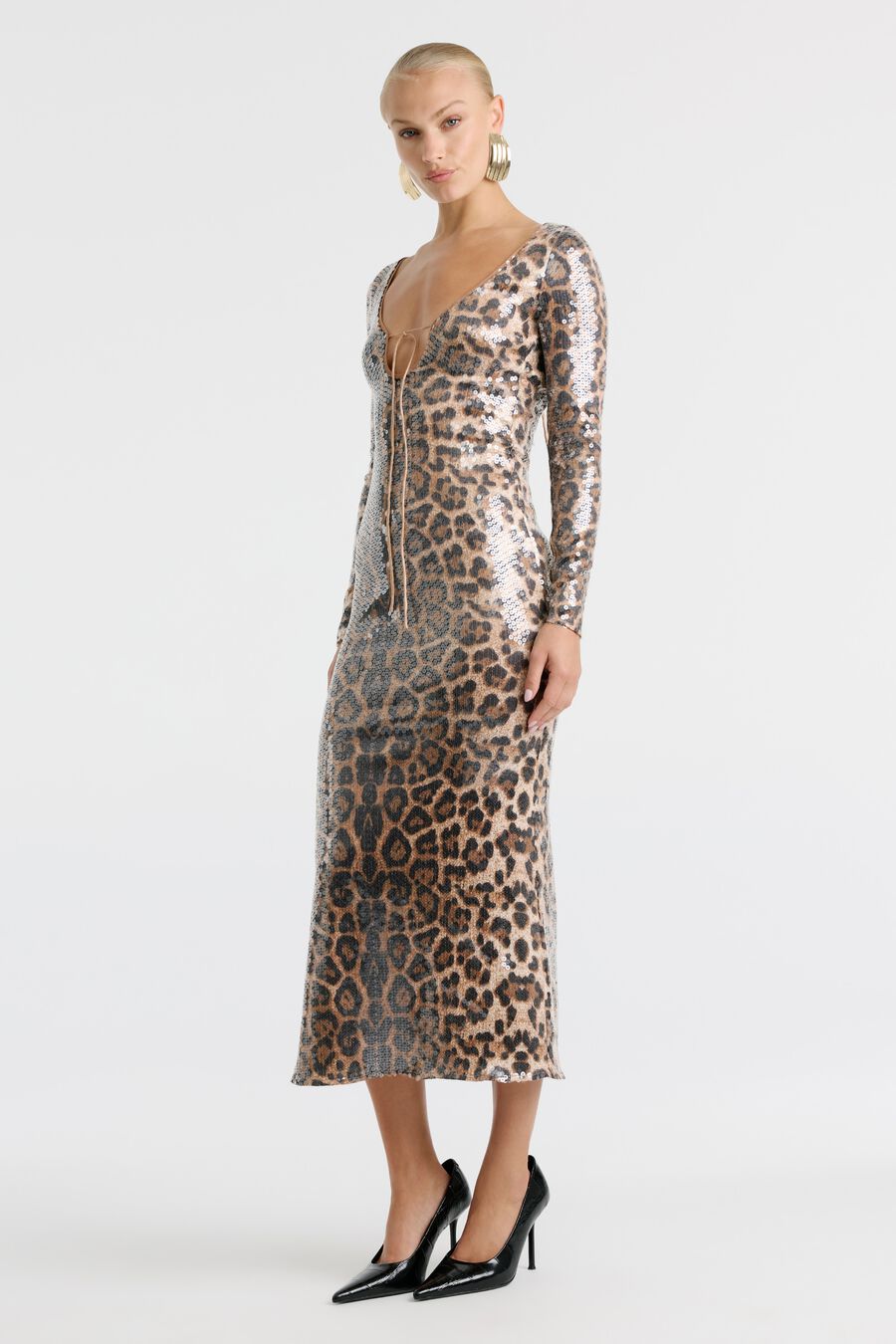 VERONA SEQUIN MIDI DRESS in colour Leopard
