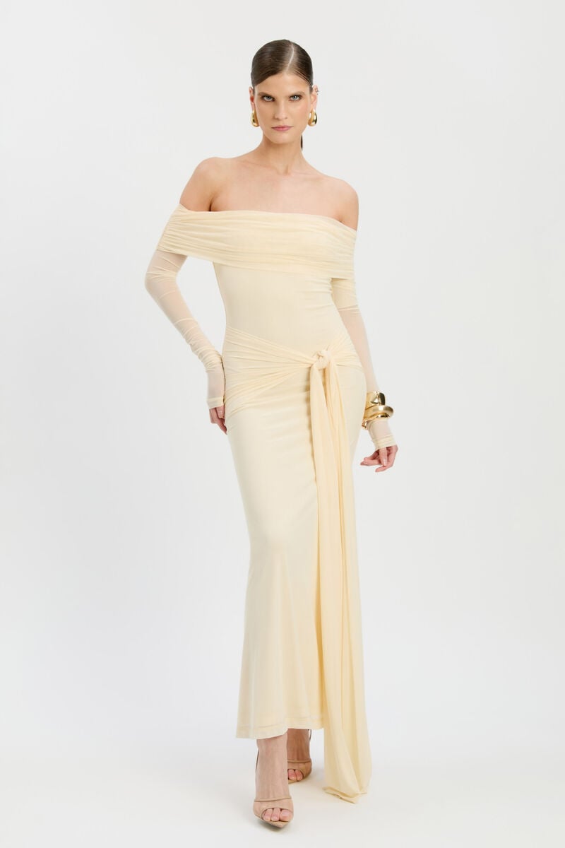 SELINA TIE FRONT MESH DRESS in colour Buttercup