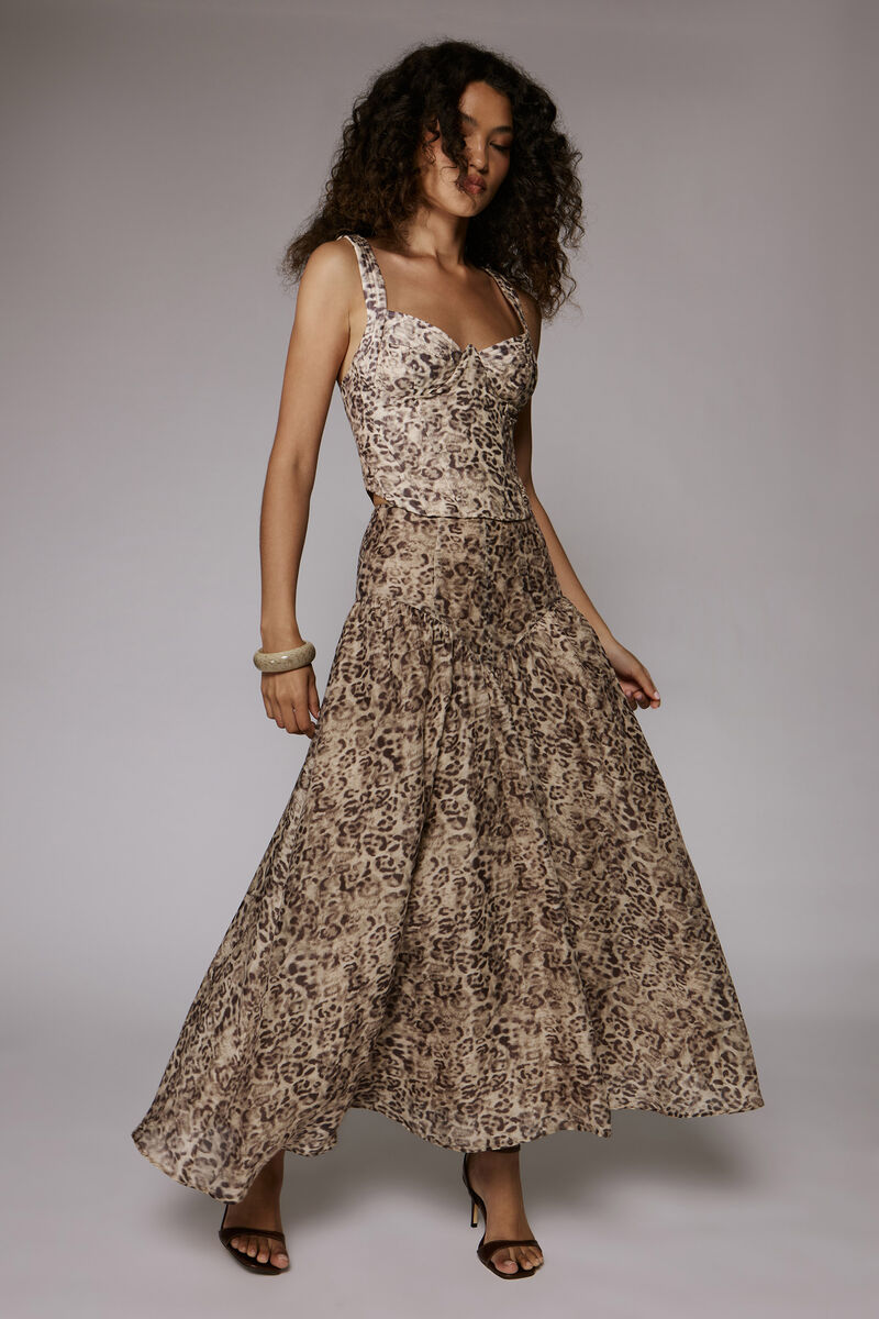 HILDIE HIGH WAISTED MIDI SKIRT in colour Brown Leopard